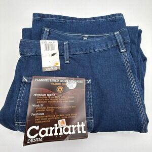 Carhartt Flannel Lined Work Dungaree Denim Jeans B14 DST Mens 42X32 NWT NOS